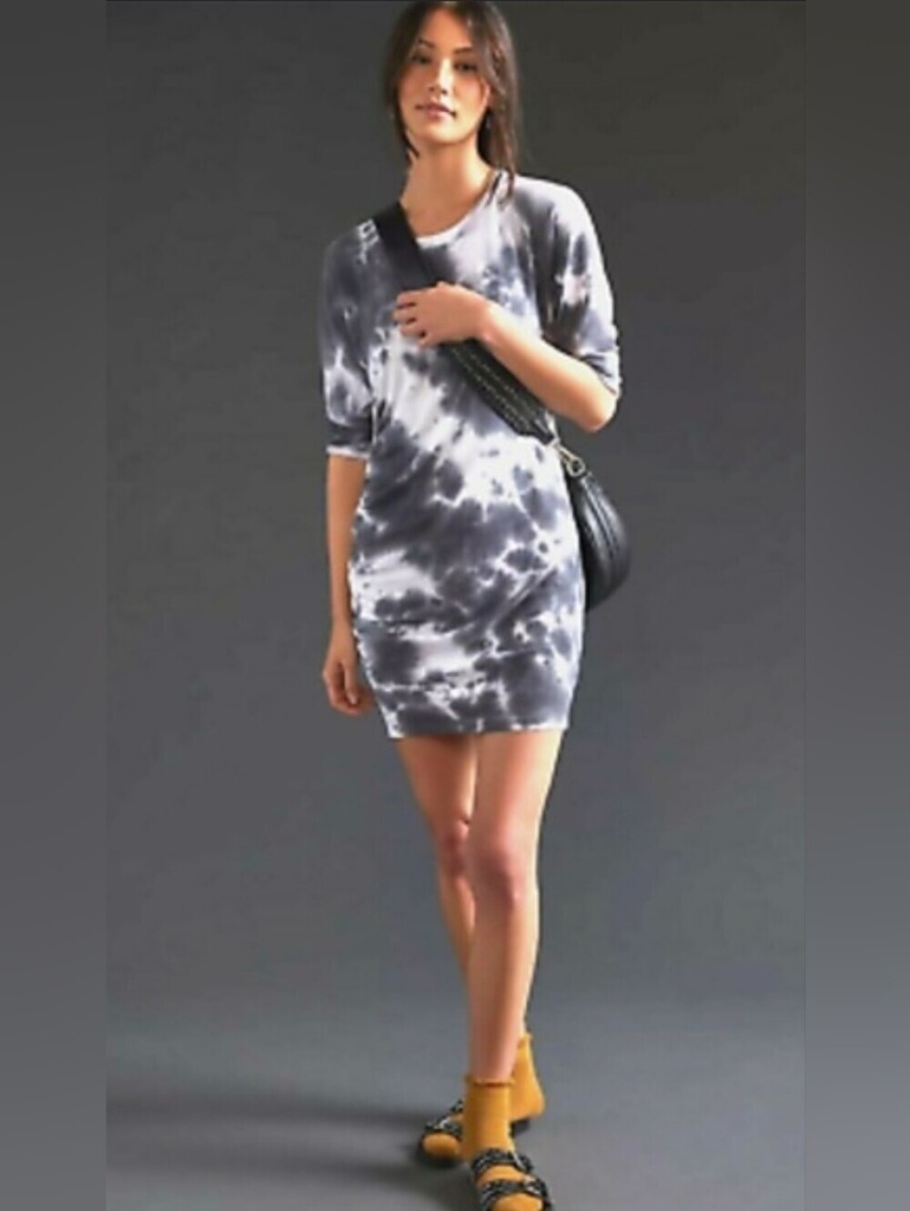 Sundry Gray & White Tie-Dye Mini Shift Dress